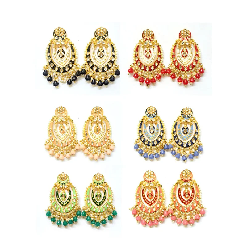 women double hoop earrings -Veekee Fashion Gold Plated Kundan Stone & Meenakari & Beads Dangler Earrings