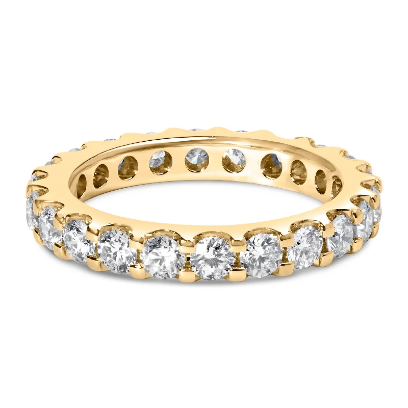 princess cut solitaire engagement rings -14K Yellow Gold Shared Prong Set Round Diamond Eternity Band Ring