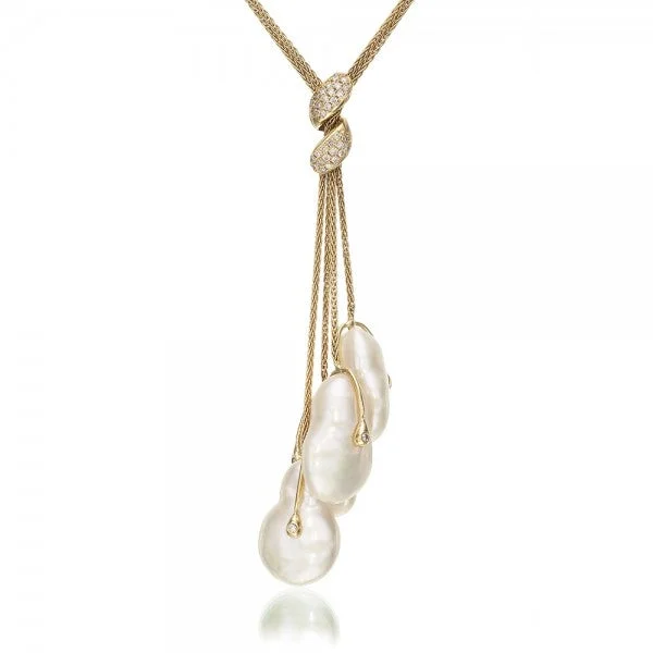 women silver link necklaces -Magnificent Cultured Freshwater Coin Pearl & Diamond Necklace