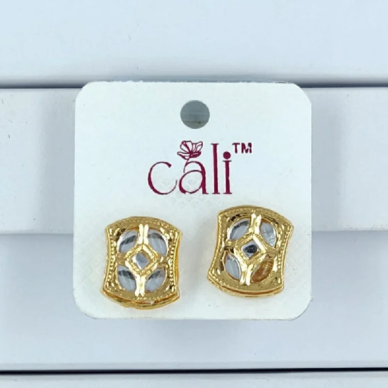 women crystal earrings -Corbeda Fashion Gold Plated Kundan Stone Stud Earrings