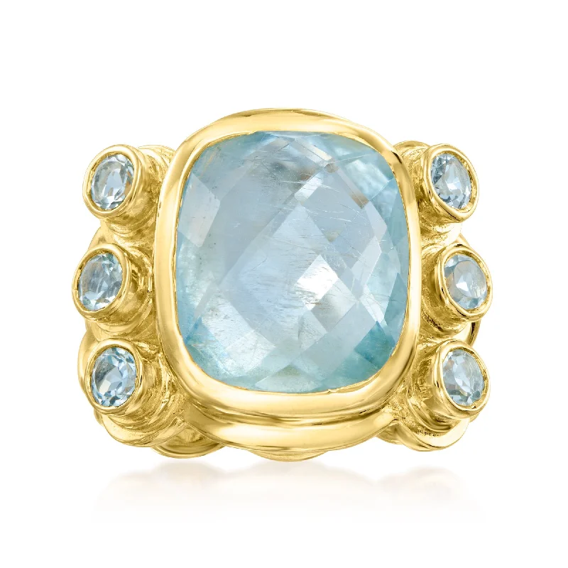 alternative engagement rings -Ross-Simons Aquamarine and . Sky Blue Topaz Ring in 18kt Gold Over Sterling