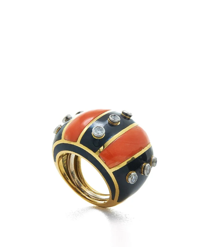 women engagement ring sets -Studs & Stripes Ring, Coral