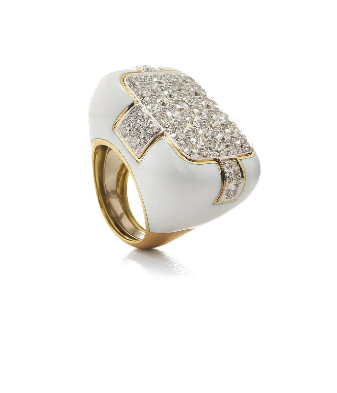 women luxury engagement rings -Checkmate Ring, White Enamel