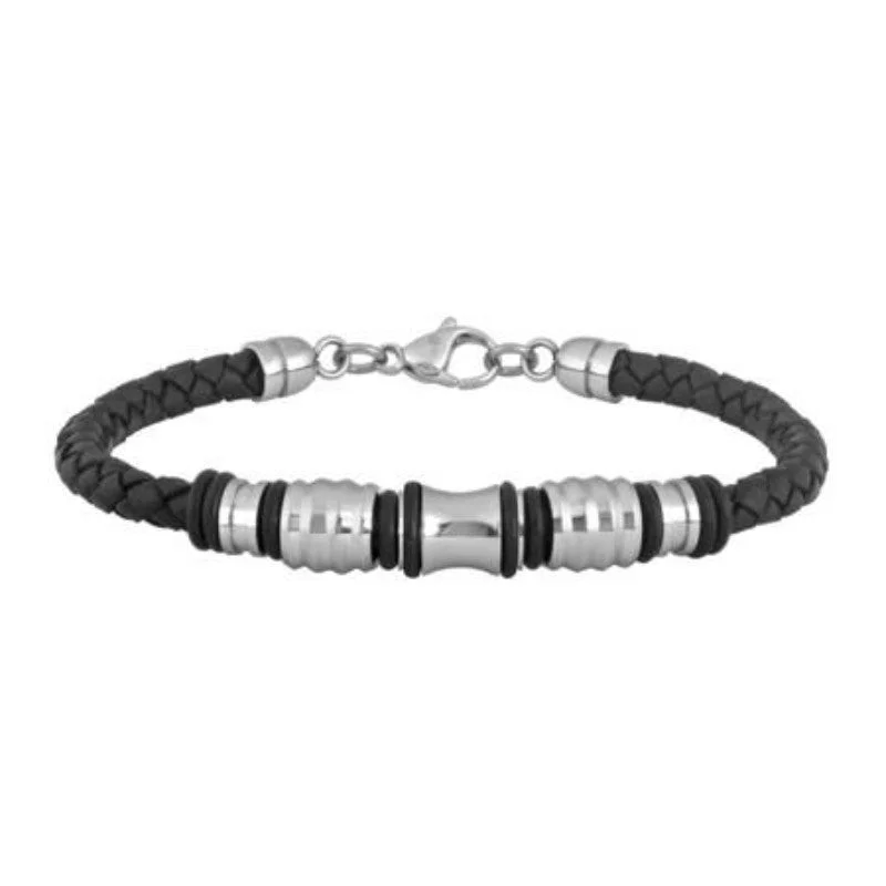 women custom gemstone bracelets -Rayas Braided Leather & Stainless Steel Bracelet