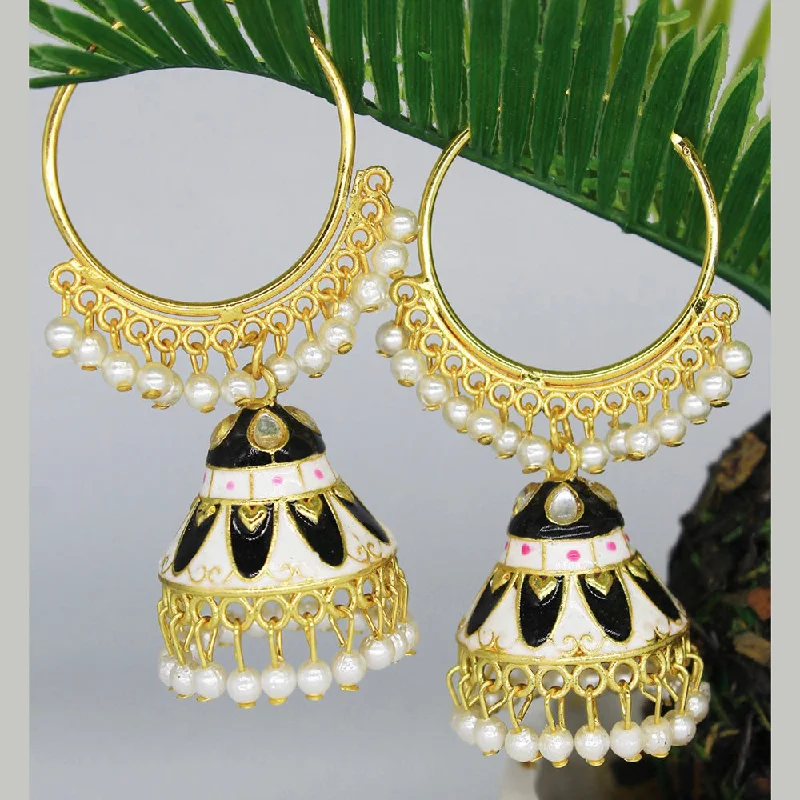 women gemstone drop earrings -Mahavir Gold Plated Meenakari And Pearl Designer Jhumki Earrings