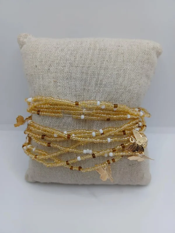 women anniversary bracelets -Gold Seabeaded Butterfly Bracelet/Anklet Stack