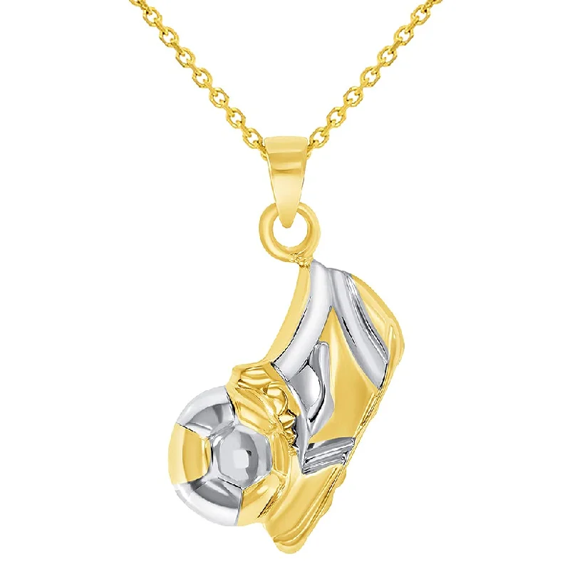 women sterling silver necklaces -High Polish 14k Yellow Gold 3D Soccer Shoe Kicking Ball Charm Two-Tone Football Sports Pendant Necklace