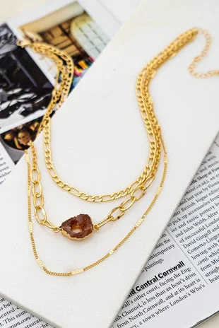 women minimalist gold necklaces -Three Layer Chunky Chain Necklace With Agate