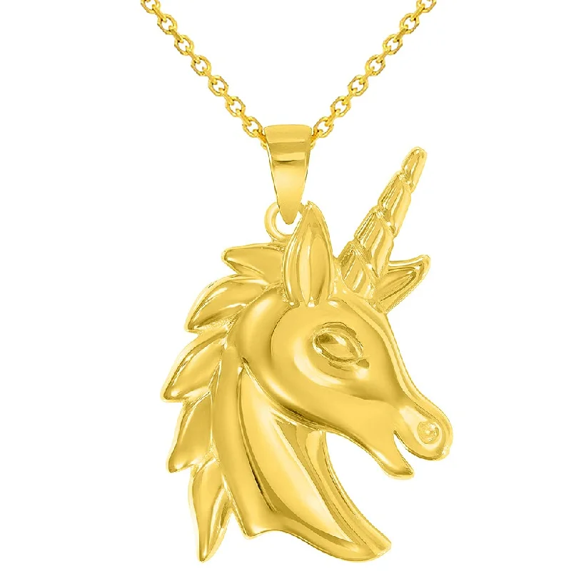 women pendant choker necklaces -14k Yellow Gold Unicorn Horse Head Mythical Animal Pendant Necklace