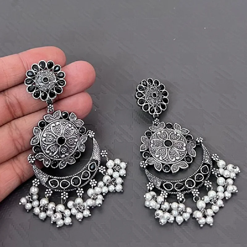 women gemstone stud earrings -Akruti Collection Oxidised Plated Pota Stone Dangler Earrings