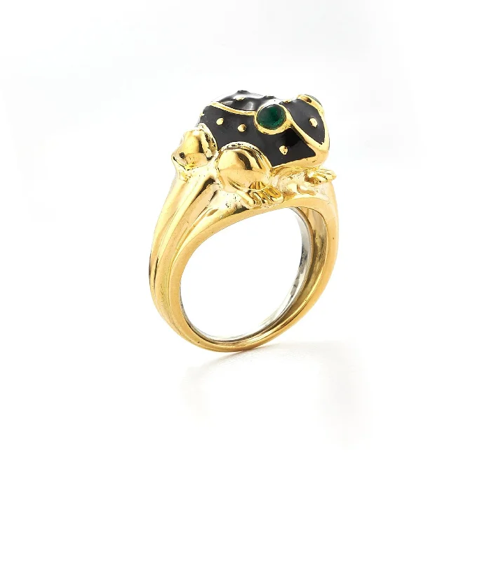 women antique rings -Baby Frog Ring, Black Enamel