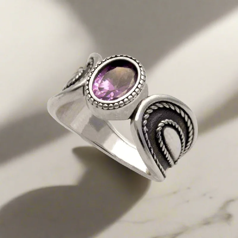 women cubic zirconia rings -Ring in Sterling Silver with a Purple Zircon (DT-05)