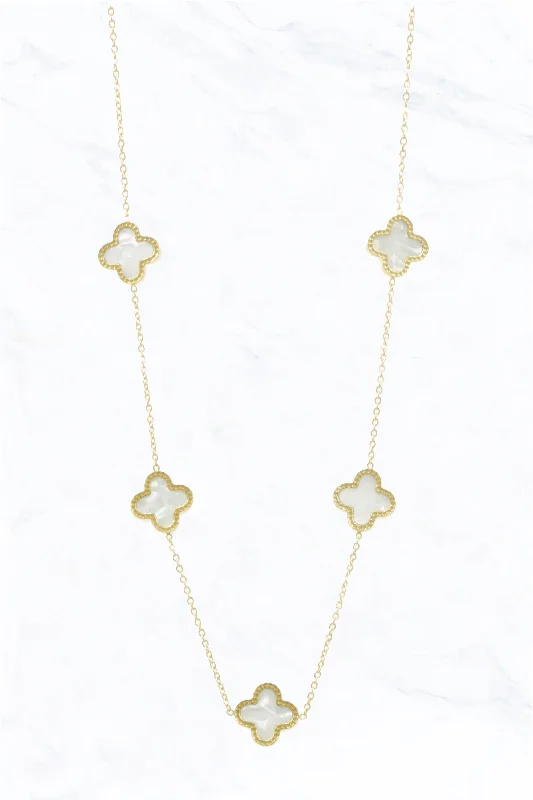 women luxurious gemstone necklaces -Gold Clover Station Necklace