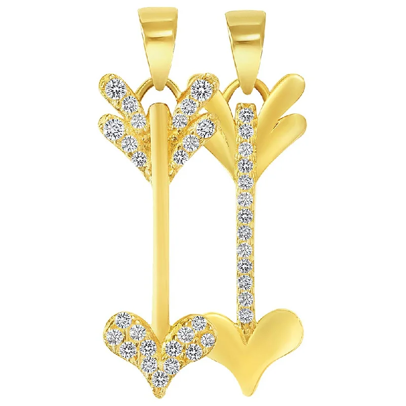 women wedding jewelry necklaces -14k Yellow Gold Cubic-Zirconia Vertical Cupid's Love Arrow Pendant (Reversible)