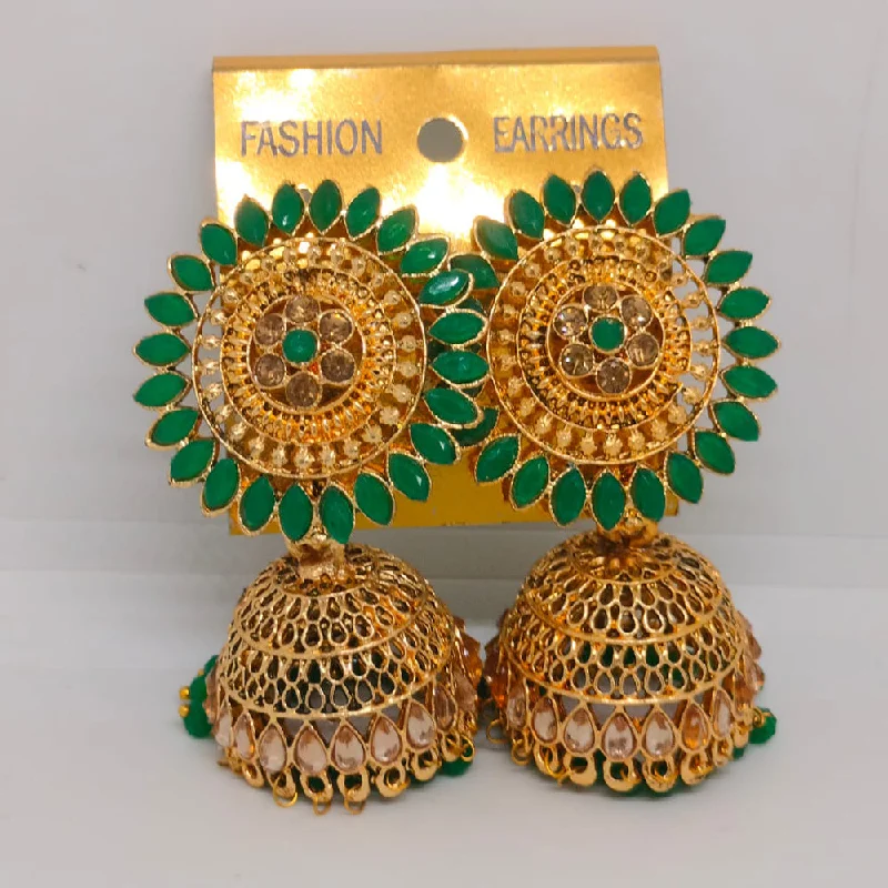 women hoop earrings -Khushboo Jewellers Gold Plated Crystal Stone And Beads Jhumkis Earrings