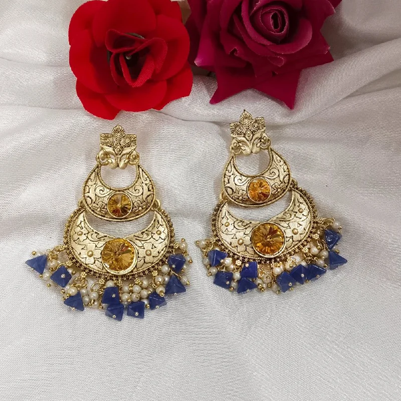 women silver dangle earrings -Bhavi Crystal Stone Gold Plated Dangler Earrings