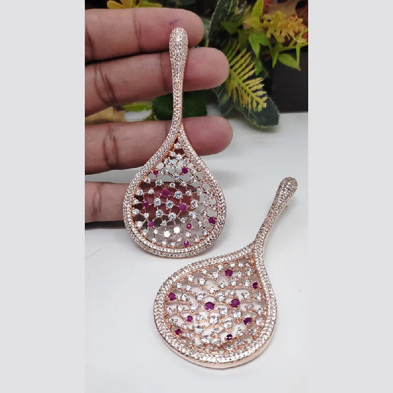 women sterling silver earrings -Aamrapali Rose Gold Plated AD Dangler Earrings