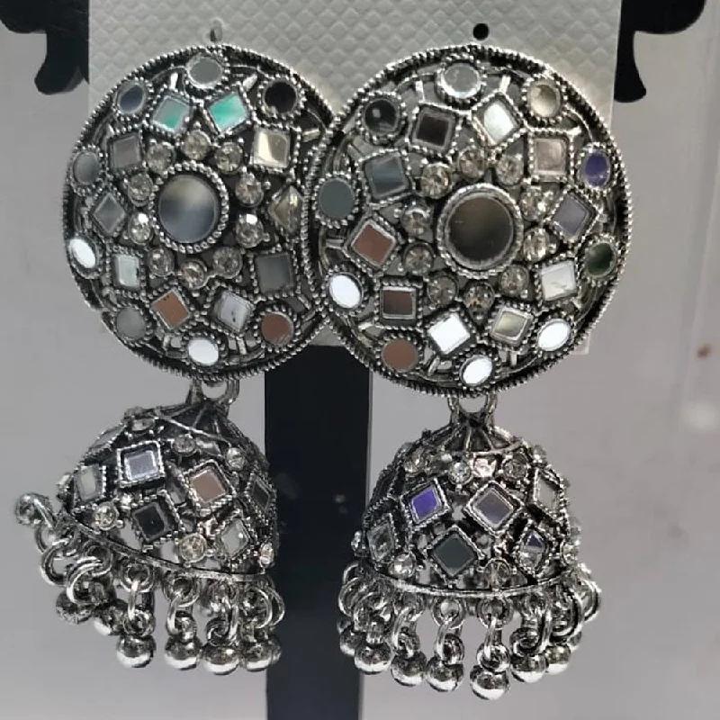 women silver dangle earrings -Manisha Jewellery Oxidised Plated Mirror Jhumki Earrings