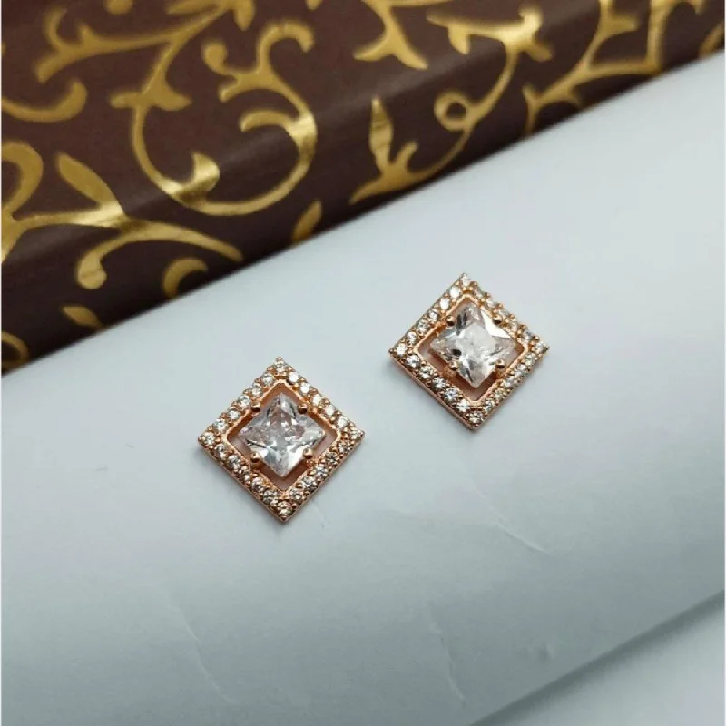 women bridal earrings -Aamrapali Rose Gold Plated Austrian Stone Stud Earrings