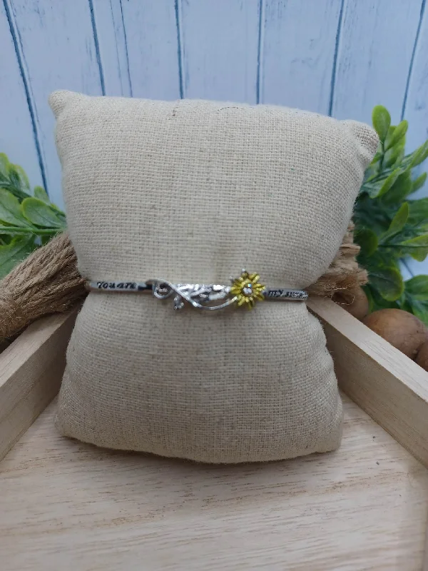 women jewelry bangles -Silver Bracelet w/ Sunflower "You Are my Sunshine"