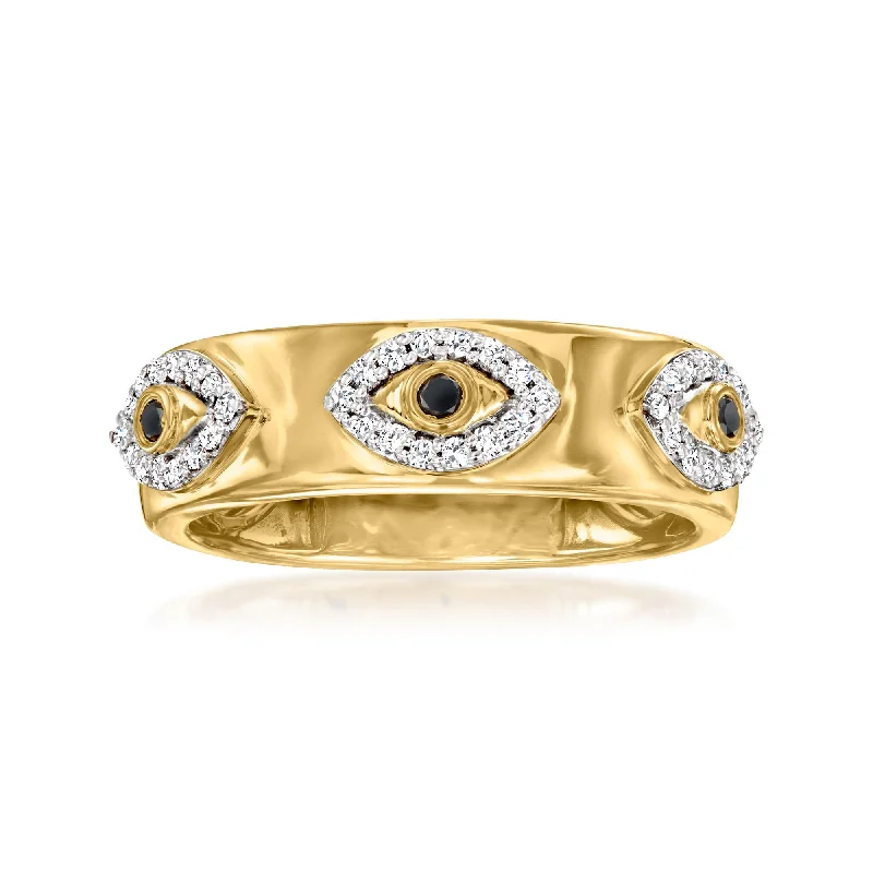 modern halo engagement rings -Ross-Simons White and Black Diamond Evil Eye Ring in 18kt Gold Over Sterling