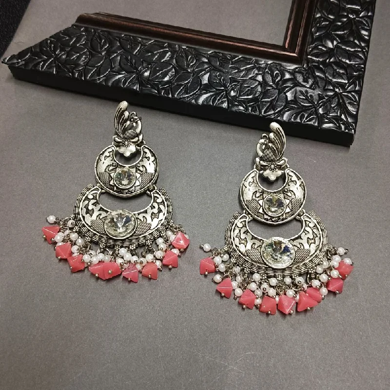 women unique stud earrings -Bhavi Crystal Stone Silver Plated Dangler Earrings