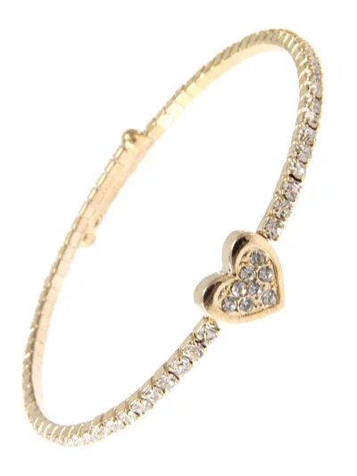 women smooth bangles -Gold Rhinestone Heart Coil Style Bracelet