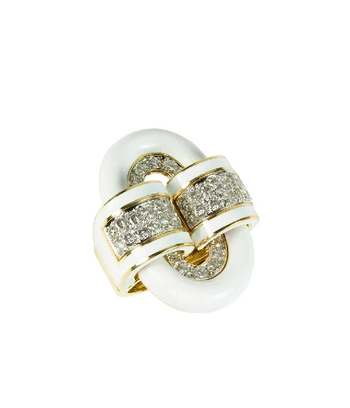 women engagement ring sets -Oval Buckle Ring, White Enamel