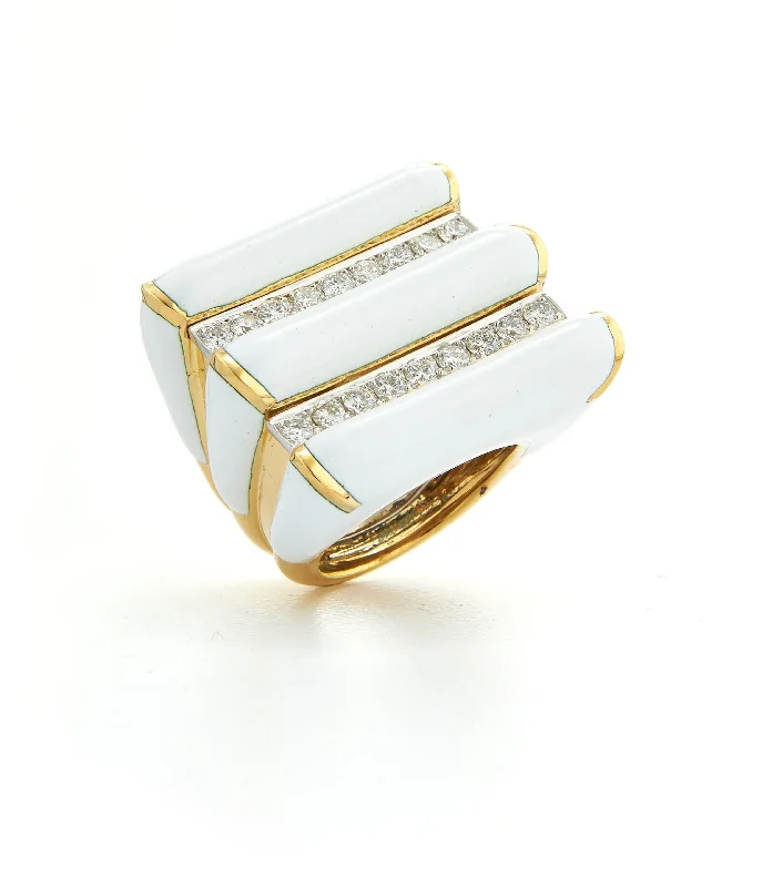 women affordable rings -Radiator Ring, White Enamel