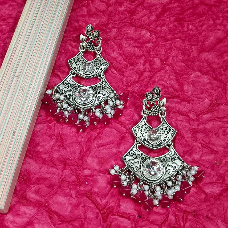 women silver drop earrings -Bhavi Crystal Stone Silver Plated Dangler Earrings