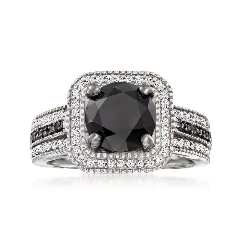 18k gold engagement rings -Ross-Simons Black and White Diamond Ring in Sterling Silver