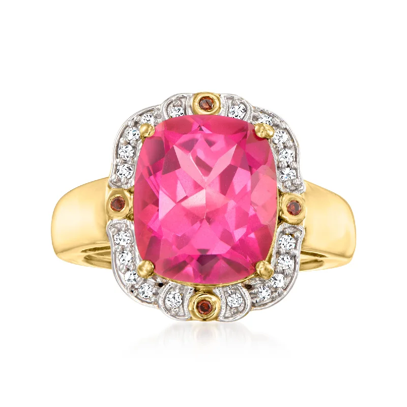 custom engagement rings with engravings -Ross-Simons Pink Topaz and . Multicolored Diamond Ring in 18kt Gold Over Sterling