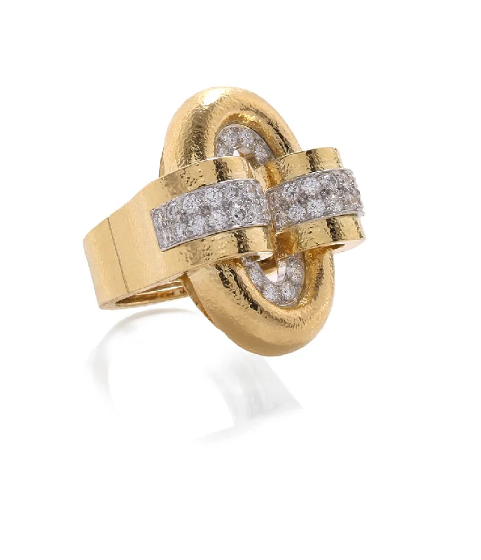 women classic solitaire rings -Small Oval Buckle Gold Ring