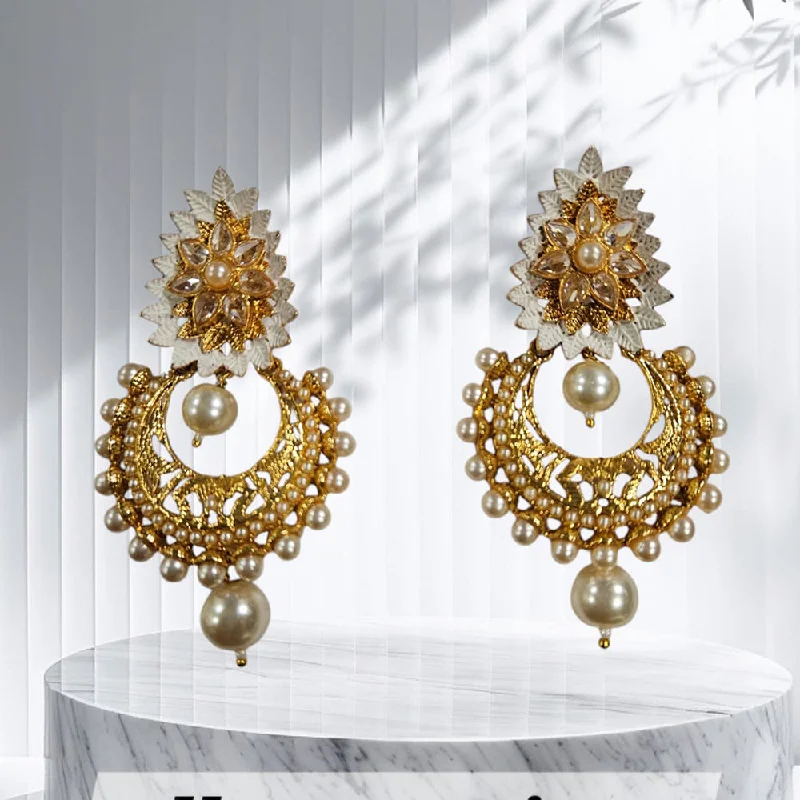 women luxurious diamond earrings -Nakoda Jewels Brass Gold Plated Pearls Dangler Earrings