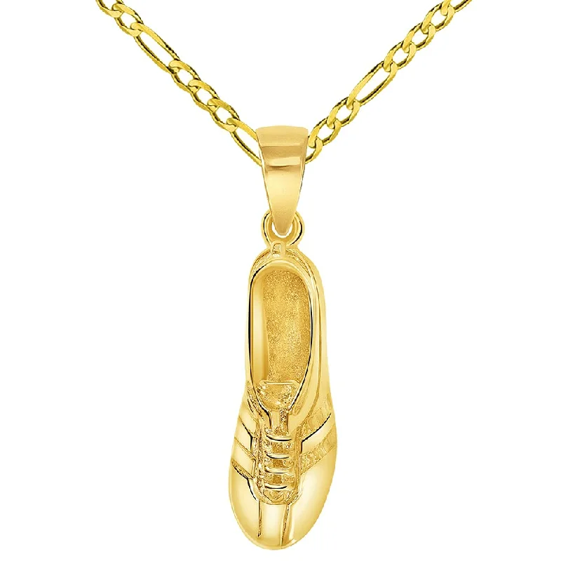 women butterfly necklaces -Solid 14k Yellow Gold 3D Soccer Cleet Shoe Charm Football Sports Pendant with Figaro Chain Necklace