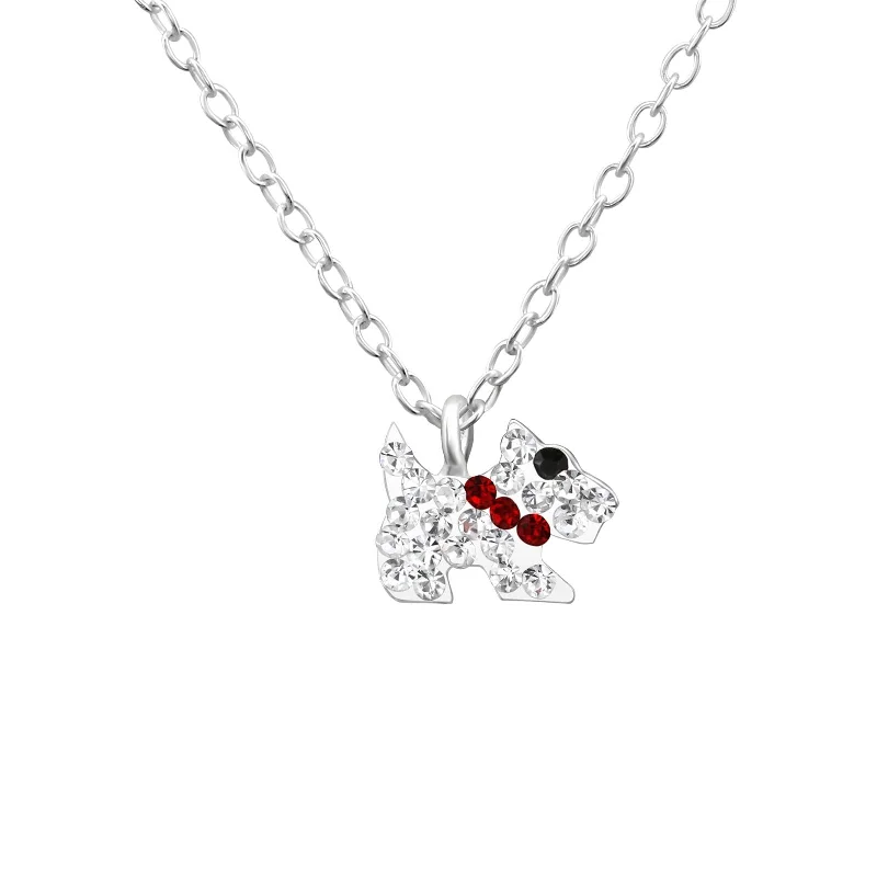 women natural stone necklaces -Children's Sterling Silver Crystal Dog Pendant Necklace