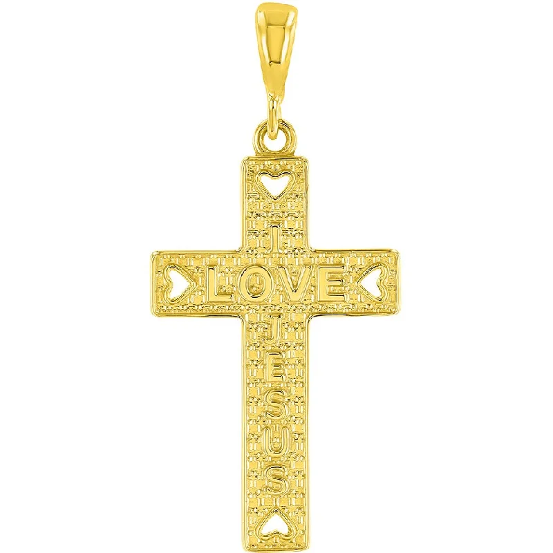 women pendant necklaces -14K Yellow Gold I Love Jesus Cross Charm Pendant