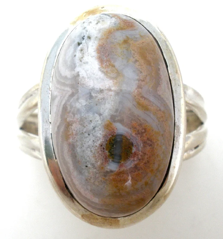 women minimalist rings -Sterling Silver Brown Agate Ring Size 10