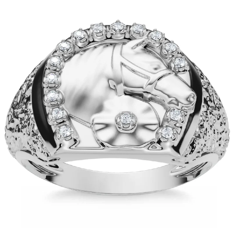 vintage-style engagement rings -Men's Pinkie Horse Lucky Diamond Ring Gold Lab Grown