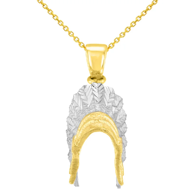 women infinity diamond necklaces -Solid 14K Yellow Gold War Bonnets Charm Native American Pendant Necklace