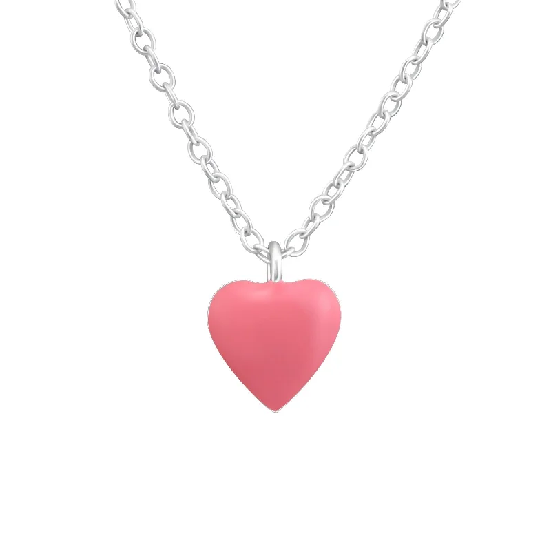 women long silver necklaces -Children's Sterling Silver Pink Heart Pendant Necklace