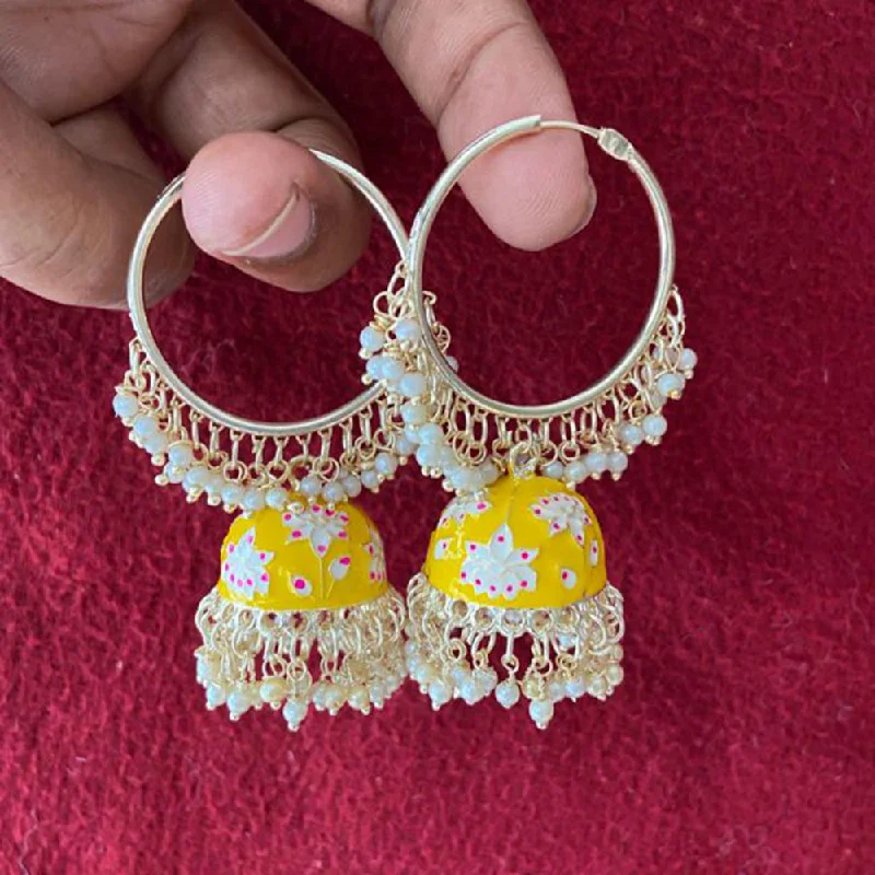 women boho earrings -India Art Gold Plated Meenakari Jhumki Earrings