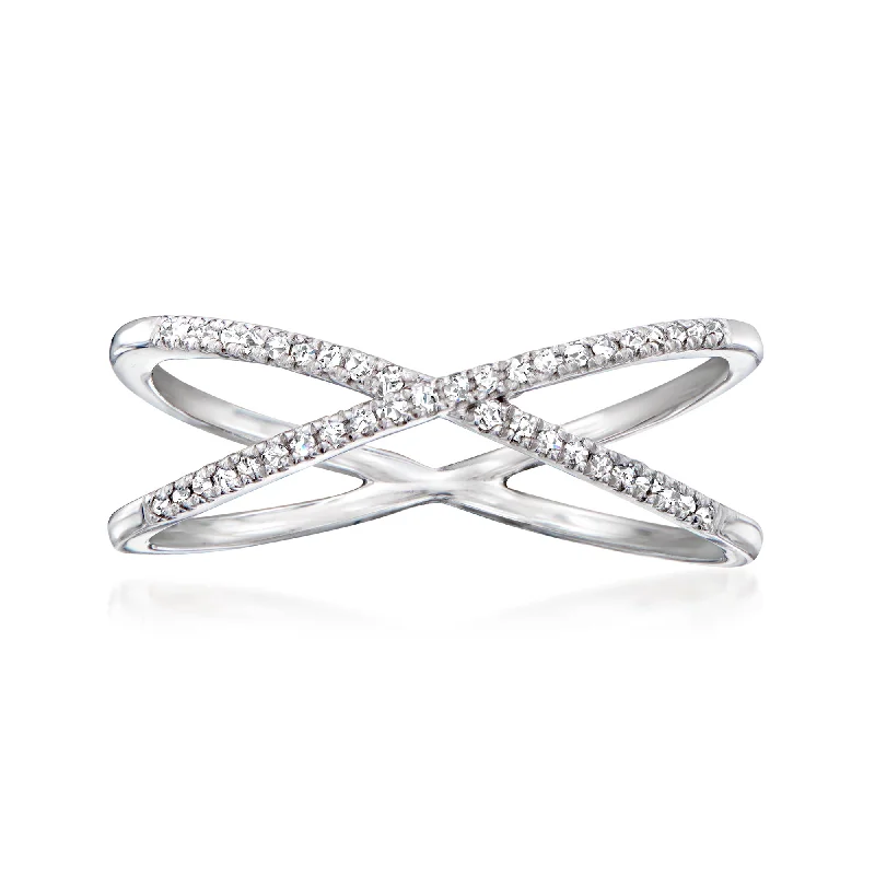 luxury solitaire engagement rings -RS Pure by Ross-Simons Diamond Crisscross Ring in Sterling Silver