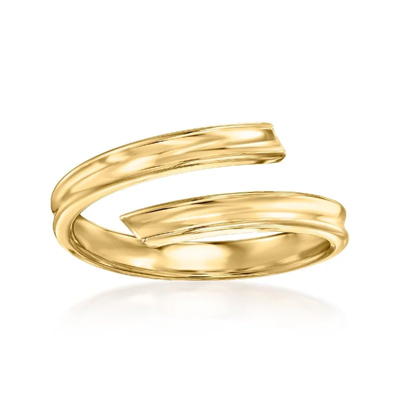 men engagement rings -Ross-Simons Italian 14kt Yellow Gold Grooved Bypass Ring