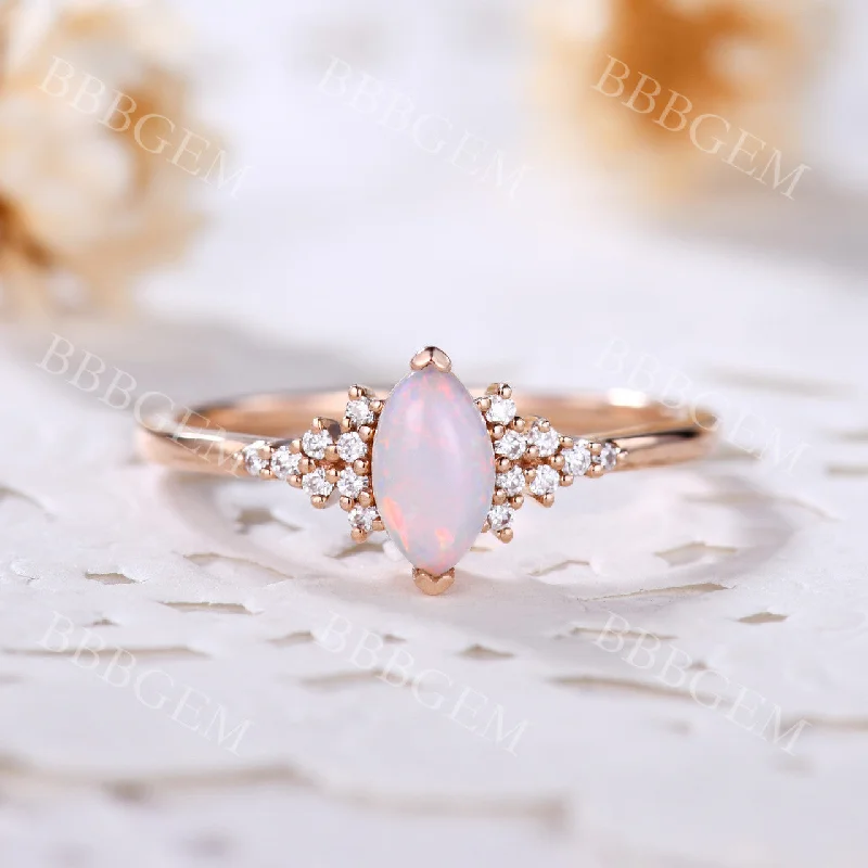 classic solitaire engagement rings -Dainty 1CT Marquise Shaped White Opal Engagement Ring in Rose Gold