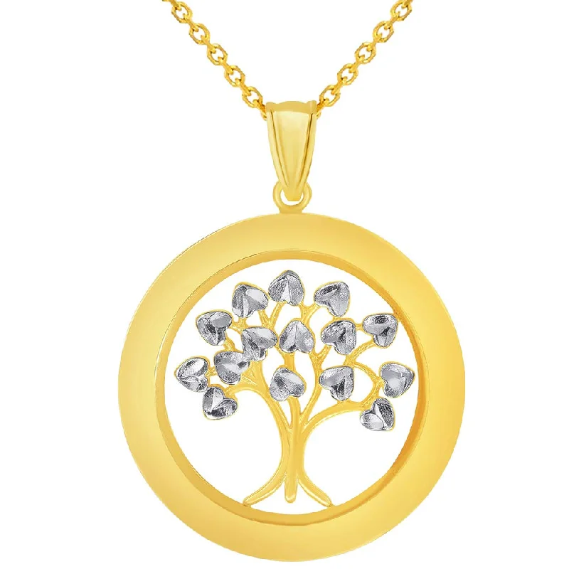 women inspirational necklaces -14k Yellow Gold Round Two Tone Tree of Life Medal Pendant Necklace