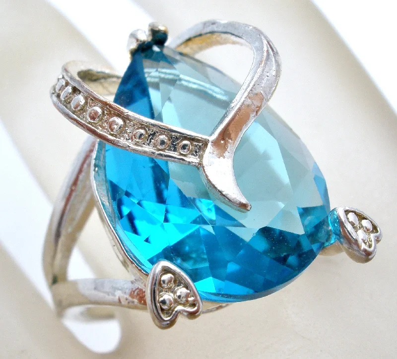 women princess cut rings -Blue Topaz CZ Heart Ring Sterling Silver