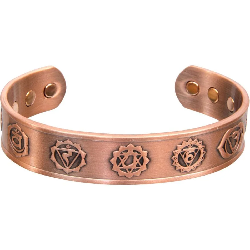 women cuff bracelets -Antique Copper Magnetic Bracelet - Seven Chakras