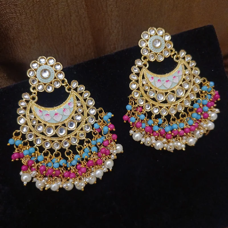 women boho earrings -Hira Collections Gold Plated Kundan Stone And Pearl Dangler Earrings