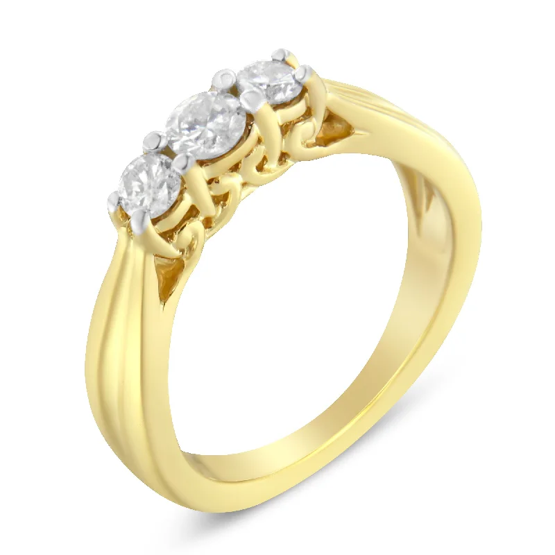 antique diamond engagement rings -10K Yellow Gold Three-stone Diamond Ring